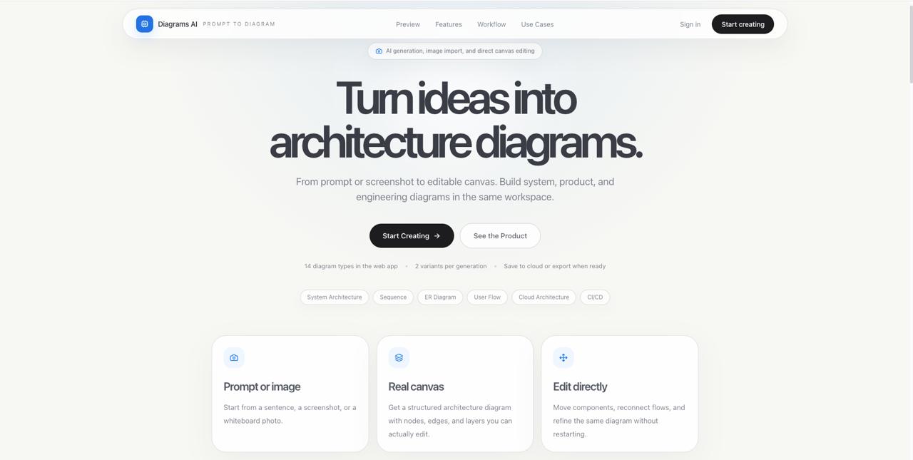 Diagrams-AI landing page