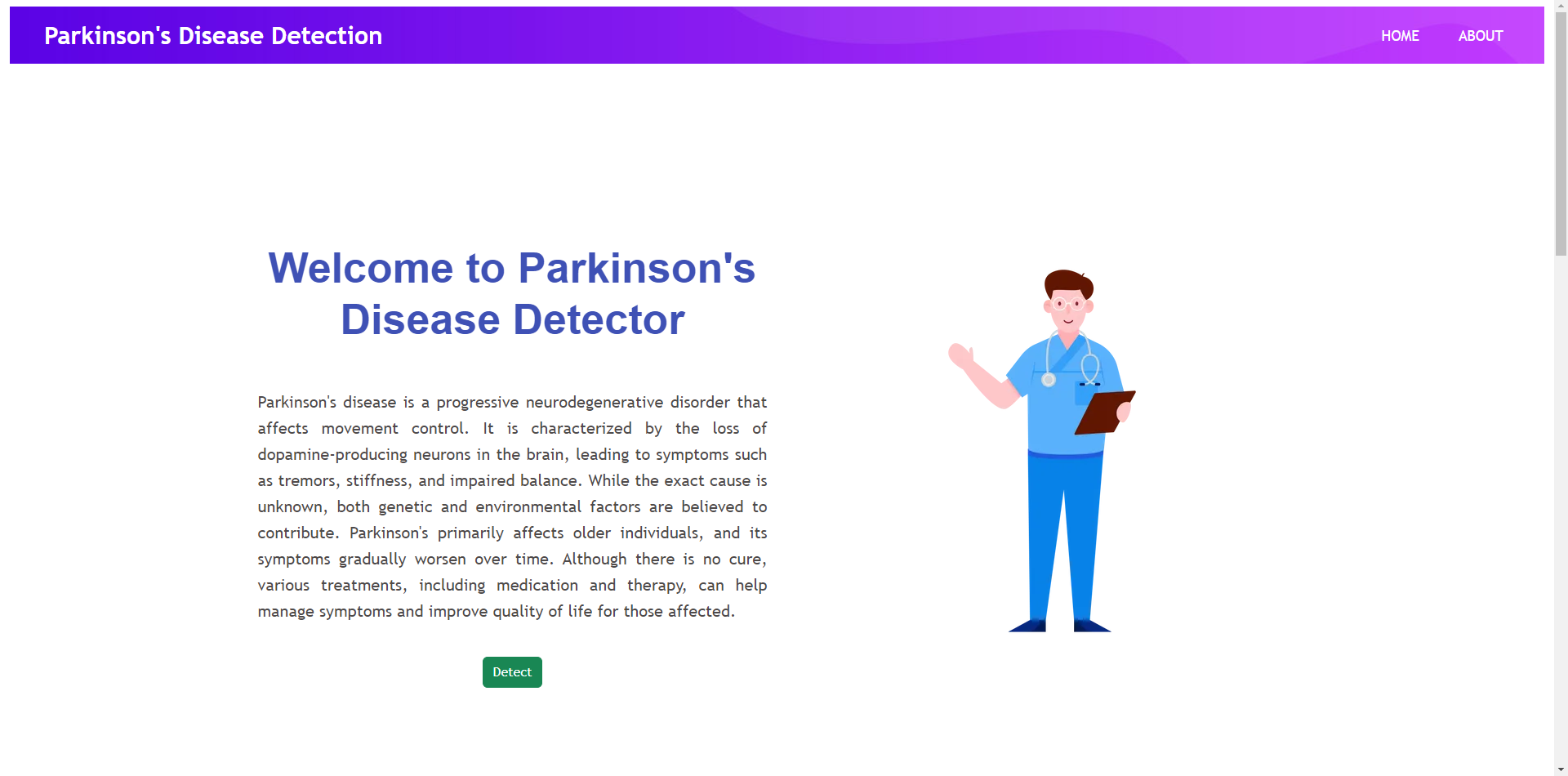 Parkinson's prototype homepage